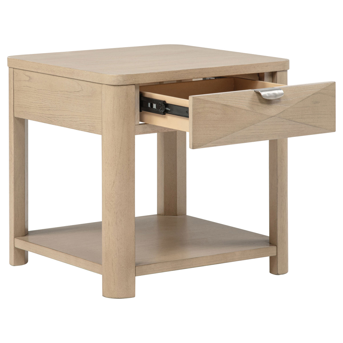Marcelo Light Elm Coffee Table, End Table, Sofa Table & 71" TV Stand - Geometric Veneer with Storage – view 8