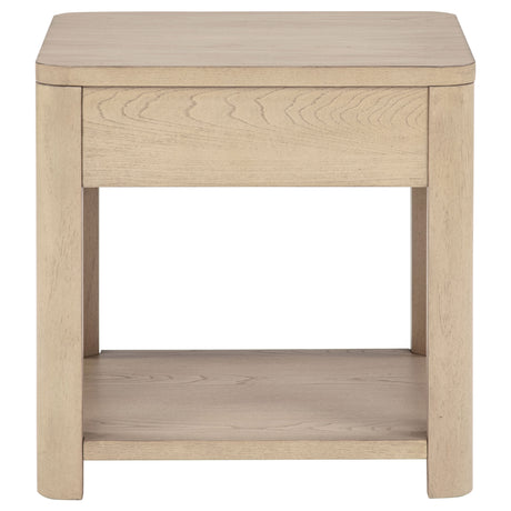 Marcelo Light Elm Coffee Table, End Table, Sofa Table & 71" TV Stand - Geometric Veneer with Storage – view 9