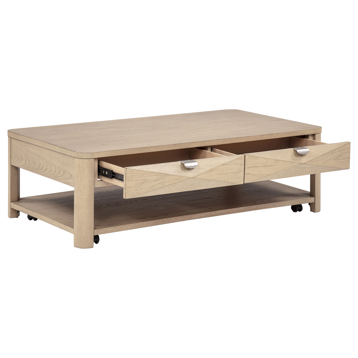 Marcelo Light Elm Coffee Table, End Table, Sofa Table & 71" TV Stand - Geometric Veneer with Storage – view 5