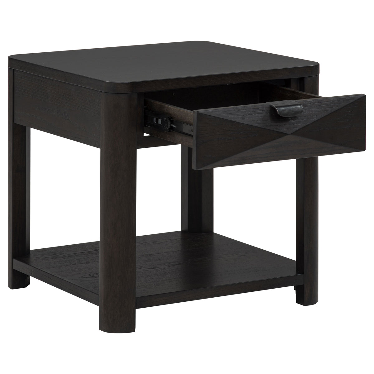 Marcelo Coffee Table, End Table, Sofa Table & 71" TV Stand - Faceted Oak Veneer in Coffee with Black Pulls – view 8