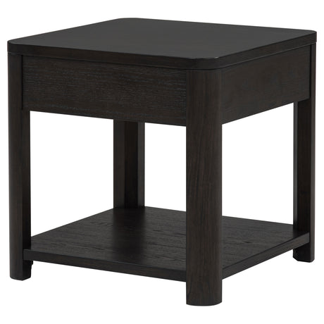 Marcelo Coffee Table, End Table, Sofa Table & 71" TV Stand - Faceted Oak Veneer in Coffee with Black Pulls – view 9
