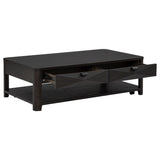 Marcelo Coffee Table, End Table, Sofa Table & 71" TV Stand - Faceted Oak Veneer in Coffee with Black Pulls – view 5