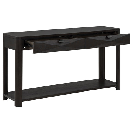 Marcelo Coffee Table, End Table, Sofa Table & 71" TV Stand - Faceted Oak Veneer in Coffee with Black Pulls – view 11