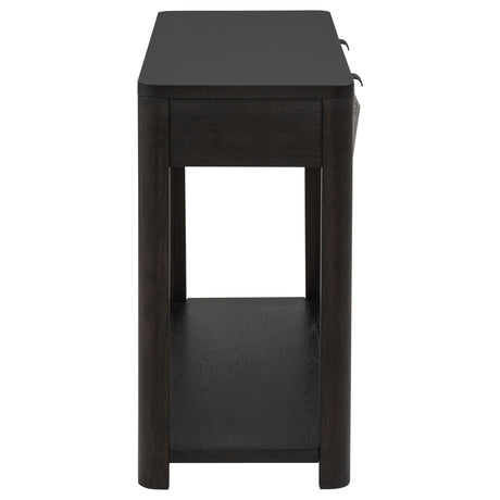 Marcelo Coffee Table, End Table, Sofa Table & 71" TV Stand - Faceted Oak Veneer in Coffee with Black Pulls – view 13