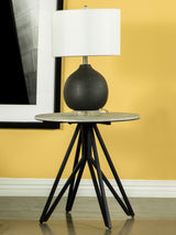 Hadi Round Coffee Table & End Table Sets - Faux Cement SmartTop with Gunmetal Hairpin Base – view 2