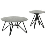 Hadi Round Coffee Table & End Table Sets - Faux Cement SmartTop with Gunmetal Hairpin Base – view 17