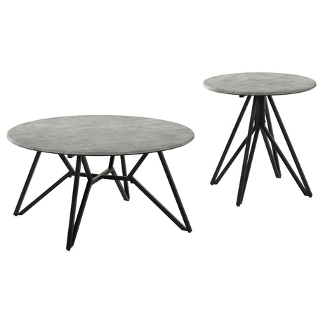 Hadi Round Coffee Table & End Table Sets - Faux Cement SmartTop with Gunmetal Hairpin Base – view 17