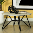 Hadi Round Coffee Table & End Table Sets - Faux Cement SmartTop with Gunmetal Hairpin Base – view 1
