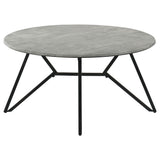 Hadi Round Coffee Table & End Table Sets - Faux Cement SmartTop with Gunmetal Hairpin Base – view 7
