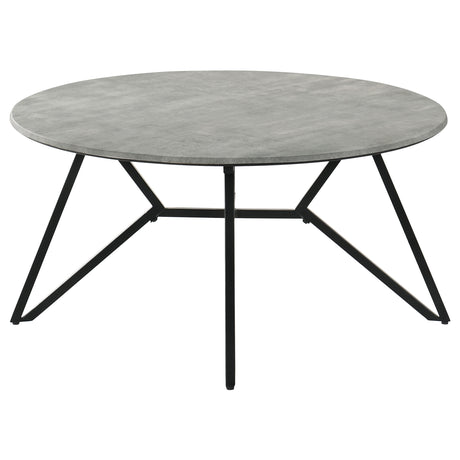 Hadi Round Coffee Table & End Table Sets - Faux Cement SmartTop with Gunmetal Hairpin Base – view 7