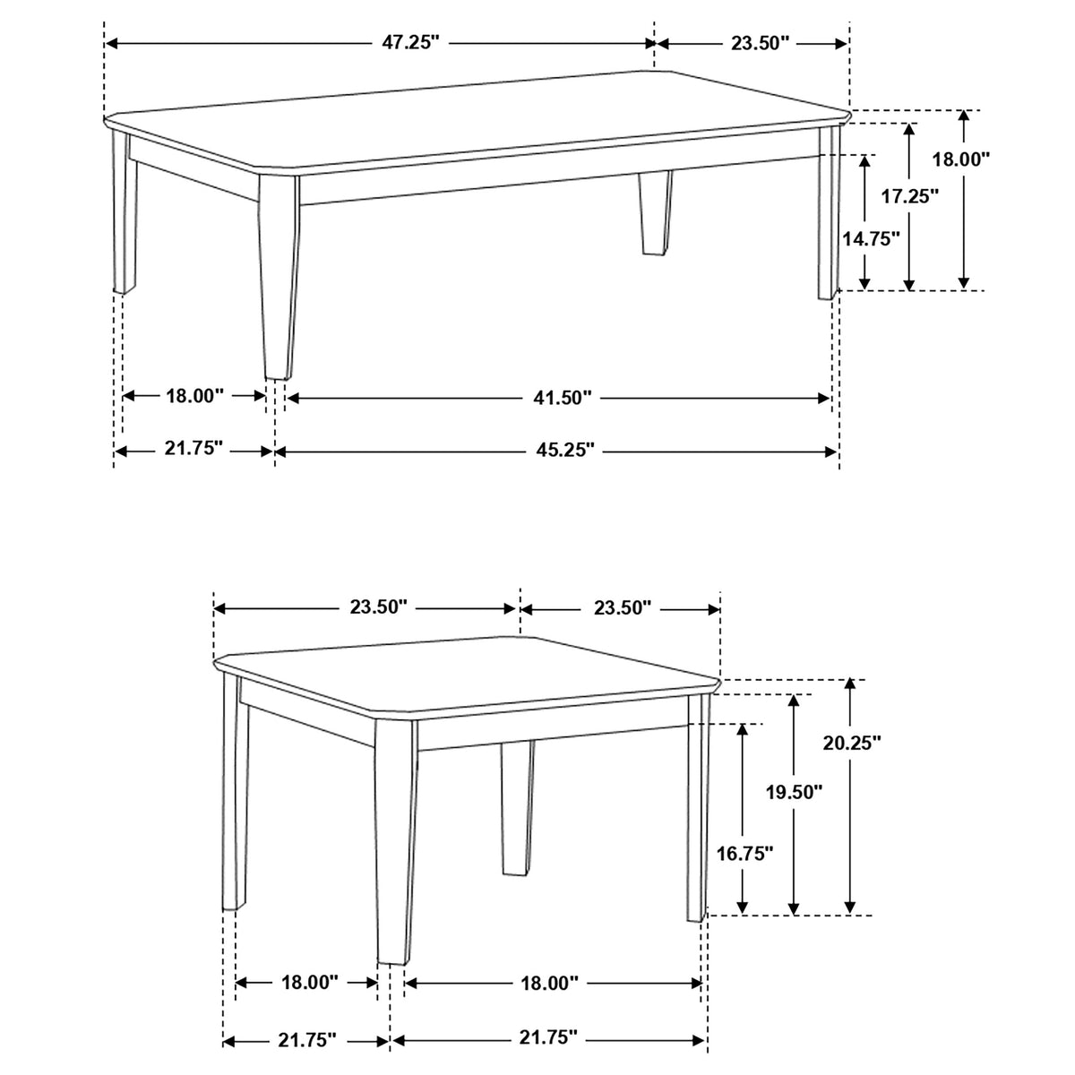 Amaro 3-Piece Coffee & End Table Set - Notched Corners & Tapered Legs in Dark Brown – view 12