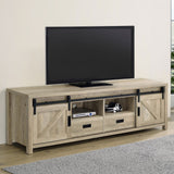 Madra 79" Sliding Barn Door TV Stand - Farmhouse Distressed Pine with Black Metal Hardware – view 1