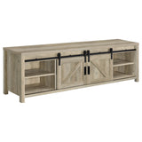 Madra 79" Sliding Barn Door TV Stand - Farmhouse Distressed Pine with Black Metal Hardware – view 4