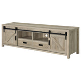 Madra 79" Sliding Barn Door TV Stand - Farmhouse Distressed Pine with Black Metal Hardware – view 6
