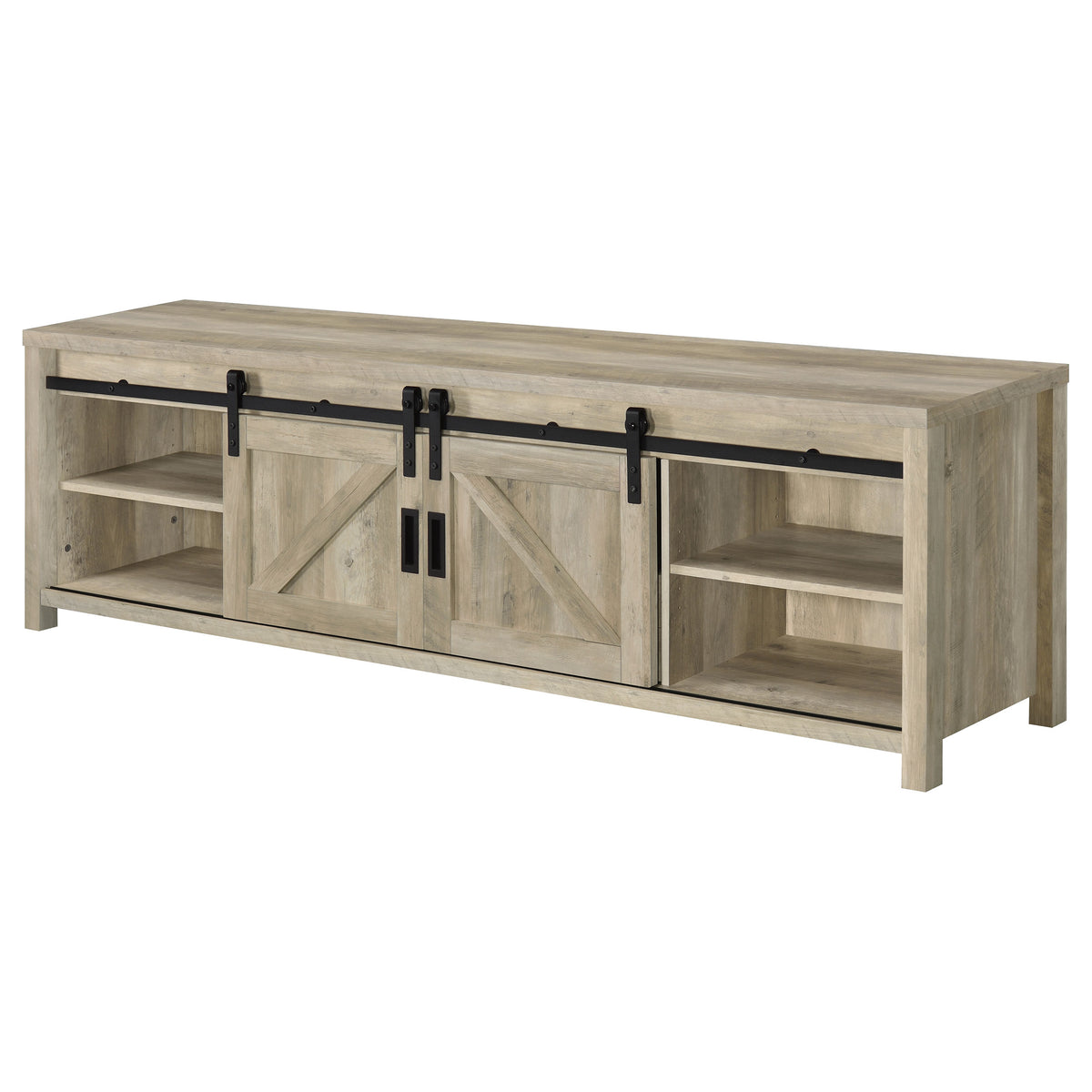 Madra 79" Sliding Barn Door TV Stand - Farmhouse Distressed Pine with Black Metal Hardware – view 7