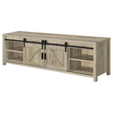Madra 79" Sliding Barn Door TV Stand - Farmhouse Distressed Pine with Black Metal Hardware – view 7