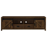 Madra 79" Farmhouse TV Stand with Sliding Barn Doors - Dark Pine with Black Hardware – view 5