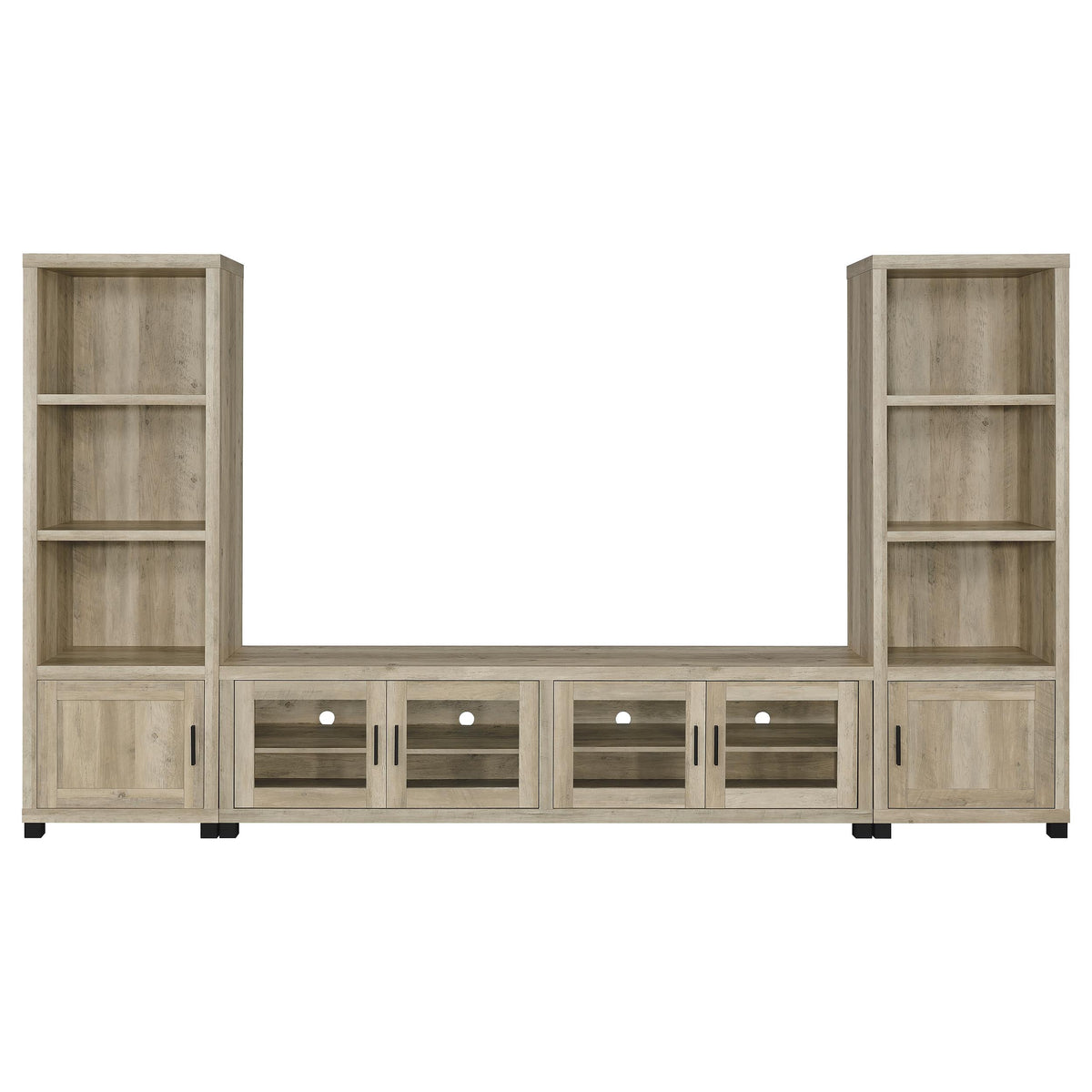 Sachin 79" TV Stand & 3-Piece Entertainment Center - Rustic Distressed Pine with Glass Doors – view 3