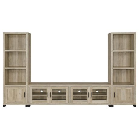 Sachin 79" TV Stand & 3-Piece Entertainment Center - Rustic Distressed Pine with Glass Doors – view 3