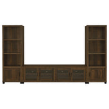 Sachin 79" TV Stand & Entertainment Center with Media Towers - Rustic Pine with Glass Doors & Black Metal Legs – view 8