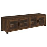 Sachin 79" TV Stand & Entertainment Center with Media Towers - Rustic Pine with Glass Doors & Black Metal Legs – view 16