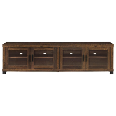 Sachin 79" TV Stand & Entertainment Center with Media Towers - Rustic Pine with Glass Doors & Black Metal Legs – view 18