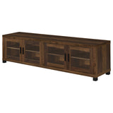 Sachin 79" TV Stand & Entertainment Center with Media Towers - Rustic Pine with Glass Doors & Black Metal Legs – view 19
