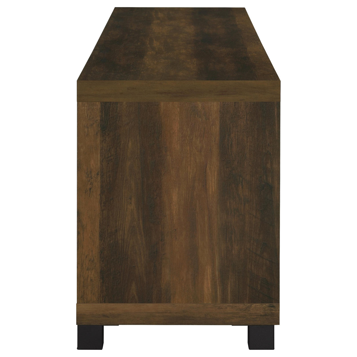 Sachin 79" TV Stand & Entertainment Center with Media Towers - Rustic Pine with Glass Doors & Black Metal Legs