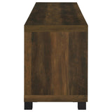 Sachin 79" TV Stand & Entertainment Center with Media Towers - Rustic Pine with Glass Doors & Black Metal Legs