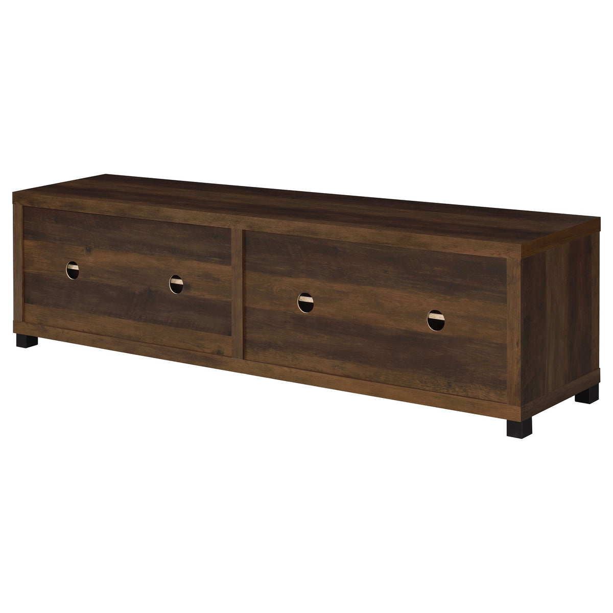 Sachin 79" TV Stand & Entertainment Center with Media Towers - Rustic Pine with Glass Doors & Black Metal Legs