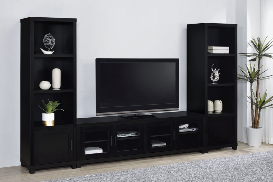 Jupiter 79" TV Stand & Entertainment Center with Media Towers - Glass Doors in Black