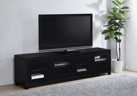 Jupiter 79" TV Stand & Entertainment Center with Media Towers - Glass Doors in Black - lifestyle