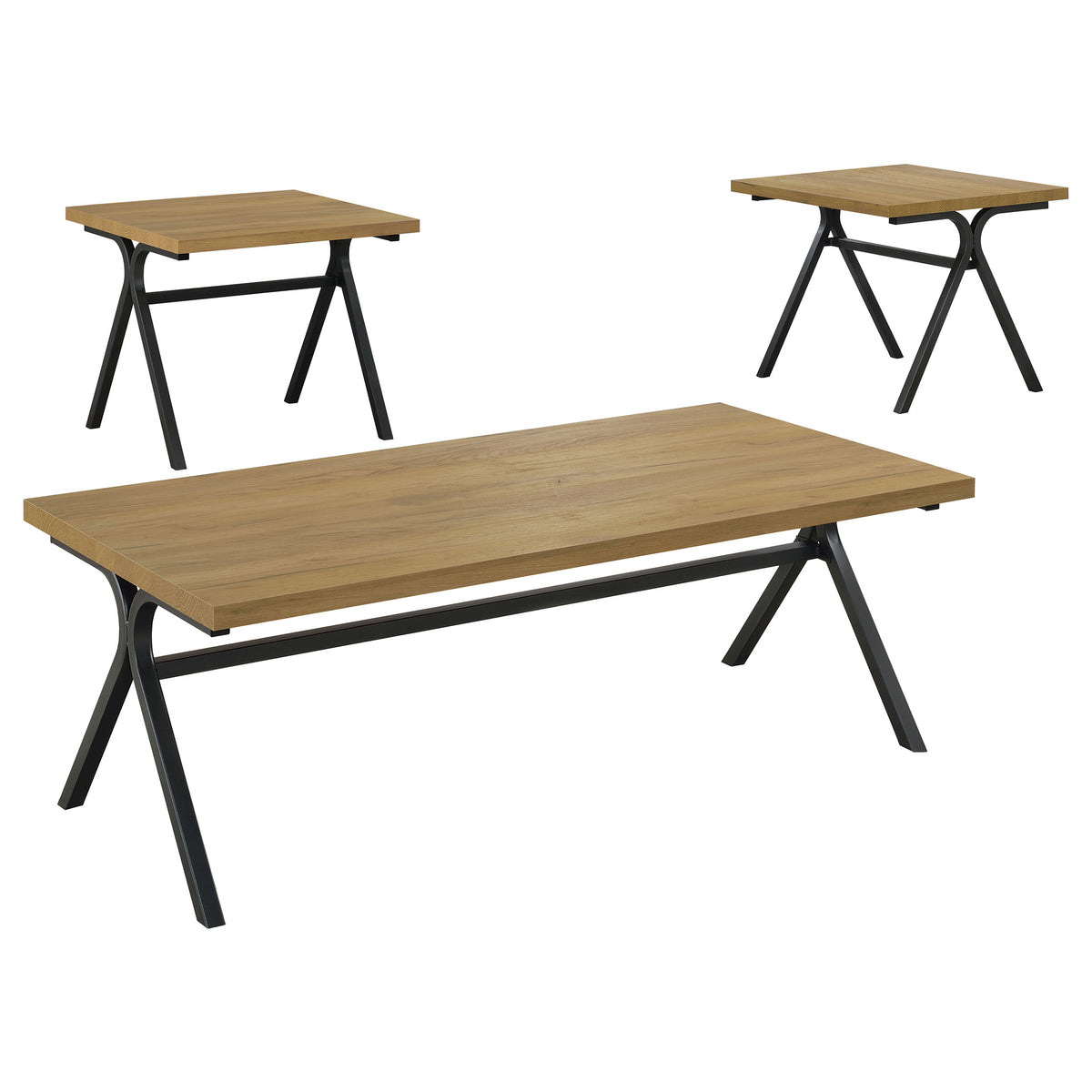 Colmar 3-Piece Coffee Table Set - Golden Oak Tops on Gunmetal Trestle Bases – view 2