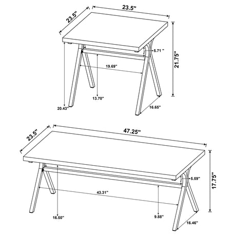 Colmar 3-Piece Coffee Table Set - Golden Oak Tops on Gunmetal Trestle Bases – view 6