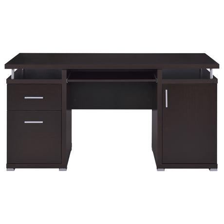 Tracy 55" Computer Desk with Raised Top & Cubbies - Drawers and Cabinet in Cappuccino – view 4