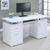 Tracy 55" Computer Desk with Raised Shelf - 2 Drawers, Cabinet & Open Cubbies in White – view 1