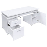 Tracy 55" Computer Desk with Raised Shelf - 2 Drawers, Cabinet & Open Cubbies in White – view 3