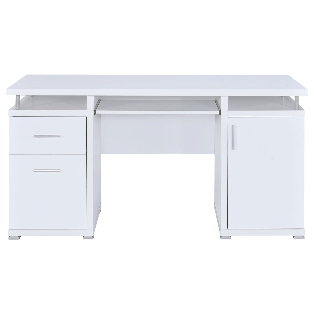Tracy 55" Computer Desk with Raised Shelf - 2 Drawers, Cabinet & Open Cubbies in White – view 4