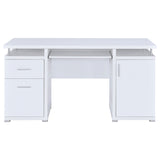 Tracy 55" Computer Desk with Raised Shelf - 2 Drawers, Cabinet & Open Cubbies in White – view 4