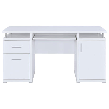 Tracy 55" Computer Desk with Raised Shelf - 2 Drawers, Cabinet & Open Cubbies in White – view 4