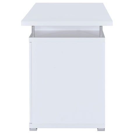 Tracy 55" Computer Desk with Raised Shelf - 2 Drawers, Cabinet & Open Cubbies in White – view 5
