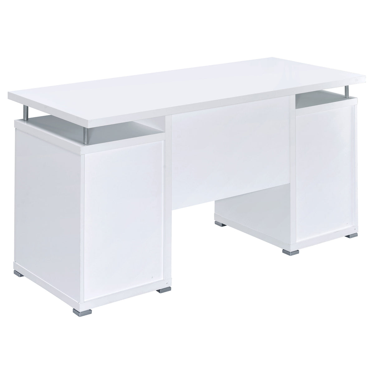 Tracy 55" Computer Desk with Raised Shelf - 2 Drawers, Cabinet & Open Cubbies in White – view 6