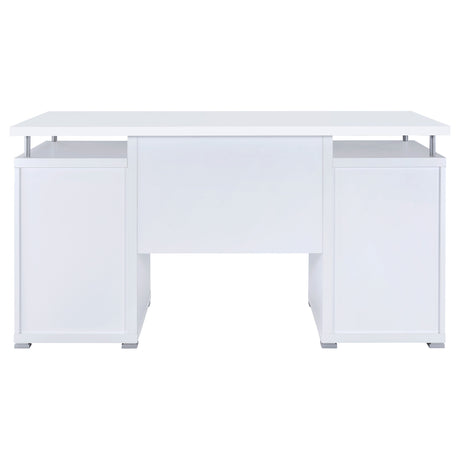 Tracy 55" Computer Desk with Raised Shelf - 2 Drawers, Cabinet & Open Cubbies in White – view 7
