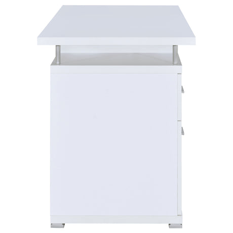 Tracy 55" Computer Desk with Raised Shelf - 2 Drawers, Cabinet & Open Cubbies in White – view 8