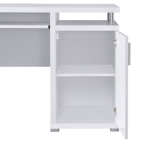 Tracy 55" Computer Desk with Raised Shelf - 2 Drawers, Cabinet & Open Cubbies in White – view 9