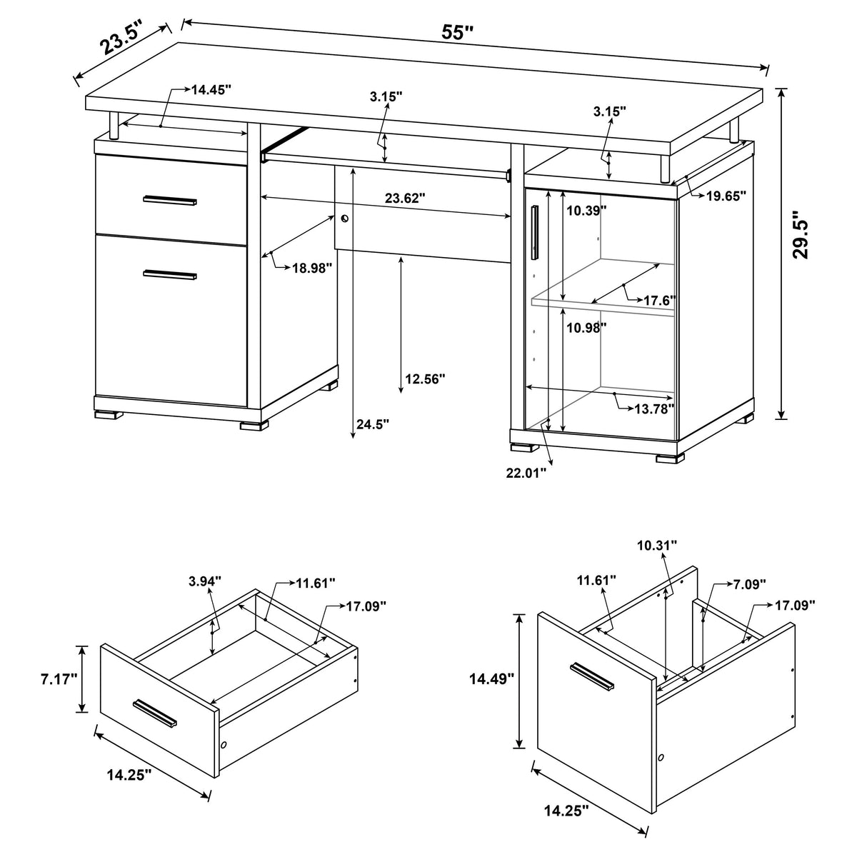 Tracy 55" Computer Desk with Raised Shelf - 2 Drawers, Cabinet & Open Cubbies in White – view 11
