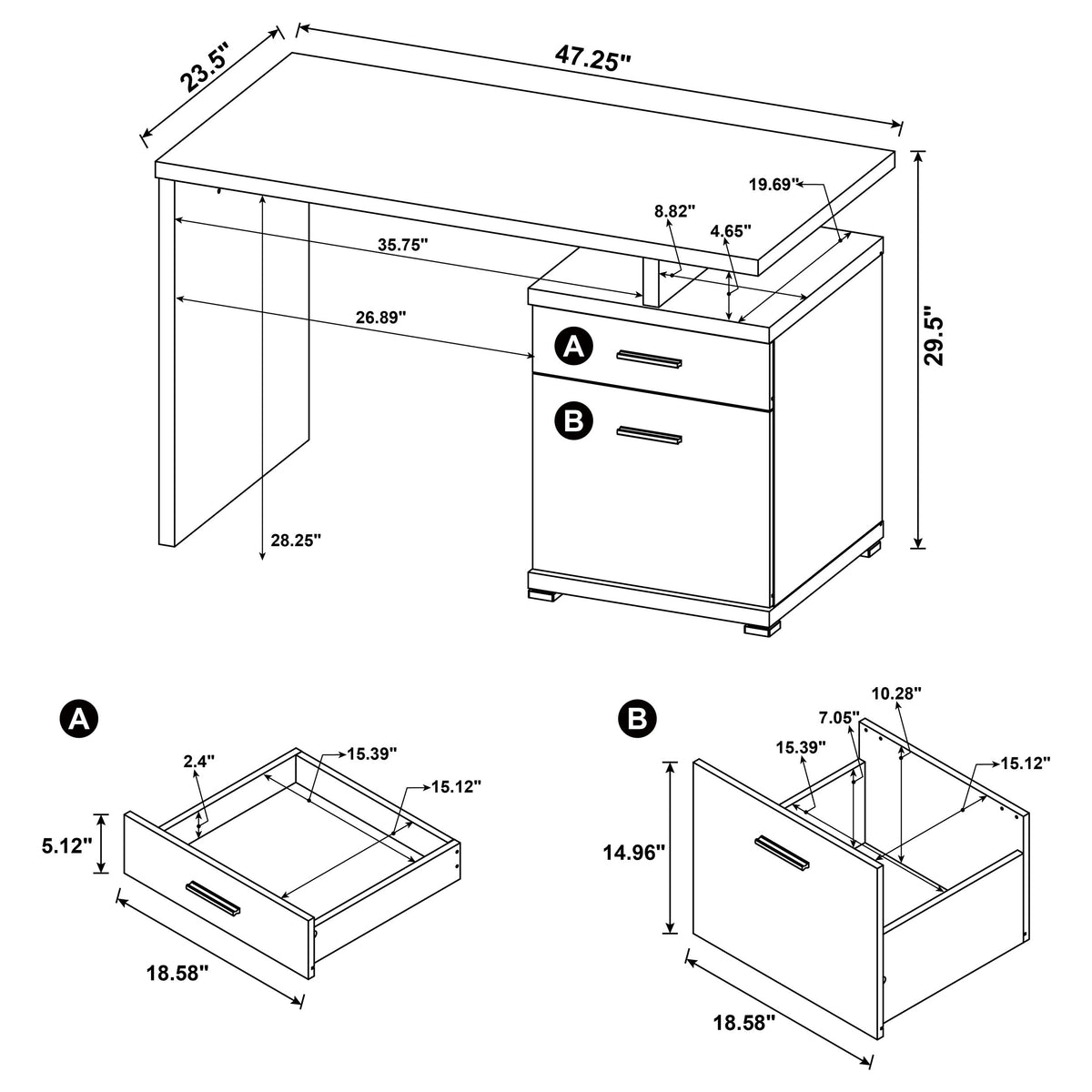 Irving 47" Computer Desk with Reversible File Cabinet & Drawer - Contemporary Cappuccino – view 12