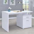 Irving 47" Computer Desk with File Drawer - Reversible Storage Pedestal in White – view 1
