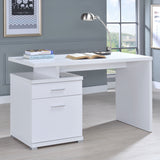 Irving 47" Computer Desk with File Drawer - Reversible Storage Pedestal in White – view 3