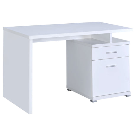 Irving 47" Computer Desk with File Drawer - Reversible Storage Pedestal in White – view 4